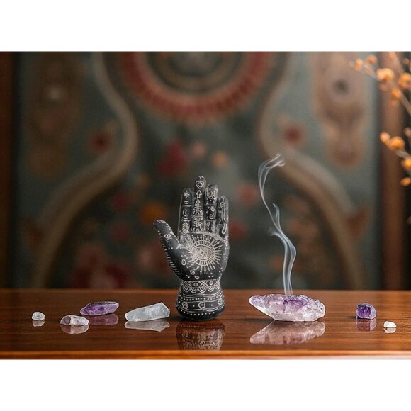 Mystical Witchy Palmistry Hand Statue Palm Reading Boho Psychic Decor 5" - Picture 2 of 11